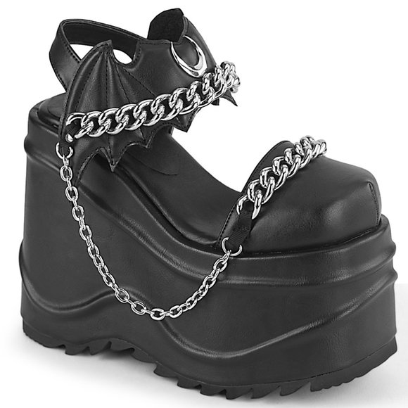 Demonia Shoes - Demonia Wave-20 Black Vegan Chain Platform Sandals
